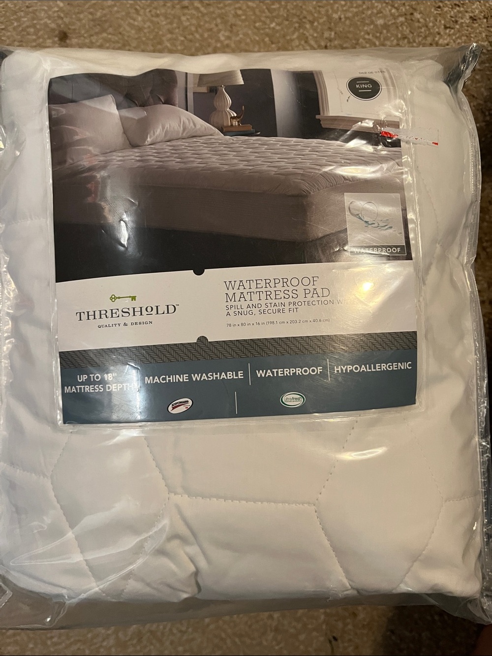 Threshold White Waterproof Mattress Pad king size new